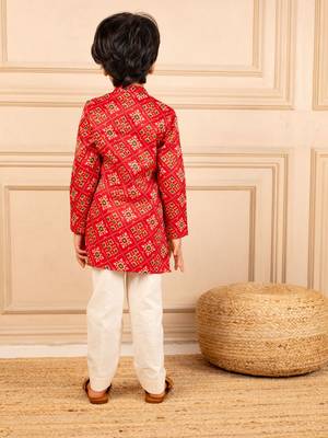 Boys digital patola print ethnic kurta with white pant (set of 2) 2