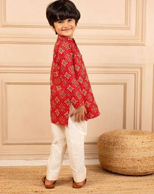 Boys digital patola print ethnic kurta with white pant (set of 2) 3