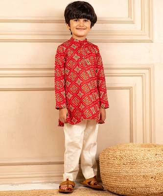 Boys digital patola print ethnic kurta with white pant (set of 2) 4