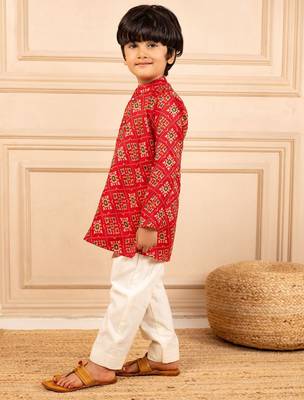 Boys digital patola print ethnic kurta with white pant (set of 2) 5