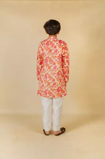 Boys digital floral print ethnic kurta with white pant (set of 2)