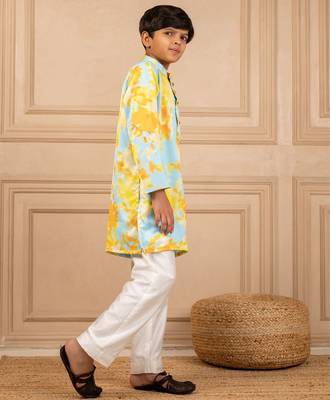 Boys digital printed modal satin kurta with white pant (set of 2) 3