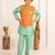Boys turquois kurta and pant with orange ethnic jacket(set of 3)
