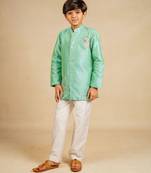 Boys hand embroidered turquois blue  kurta and pant (set of 2)
