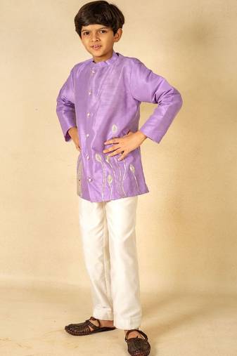Boys hand embroidered purple kurta and pant (set of 2)