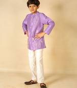 Boys hand embroidered purple kurta and pant (set of 2)