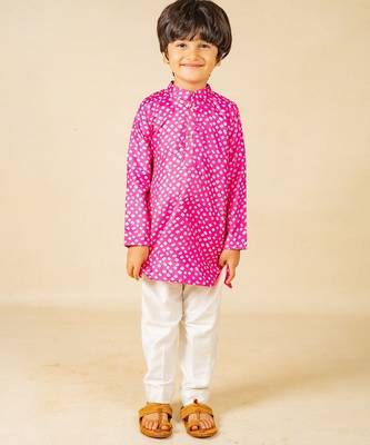 Boys pink digital printed kurta with white pant (set of 2) 1