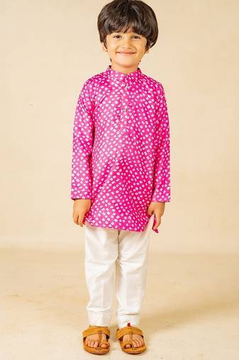 Boys pink digital printed kurta with white pant (set of 2)