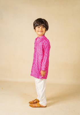 Boys pink digital printed kurta with white pant (set of 2) 2