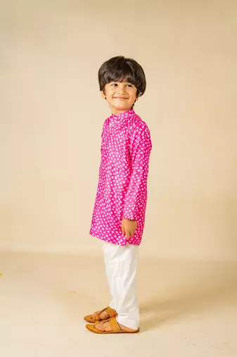 Boys pink digital printed kurta with white pant (set of 2)