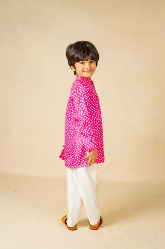 Boys pink digital printed kurta with white pant (set of 2)