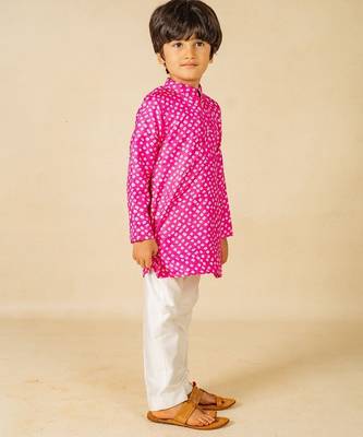 Boys pink digital printed kurta with white pant (set of 2) 4
