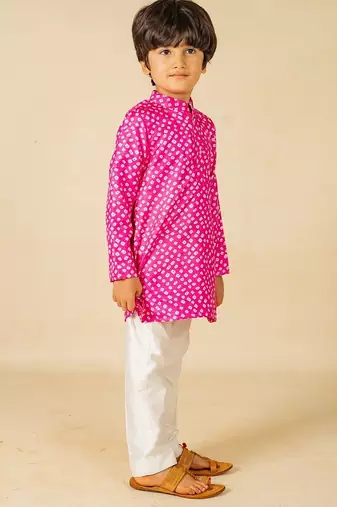 Boys pink digital printed kurta with white pant (set of 2)