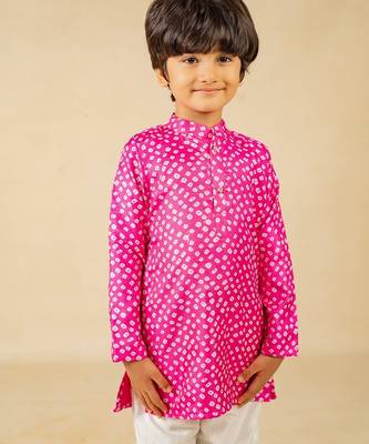 Boys pink digital printed kurta with white pant (set of 2) 5