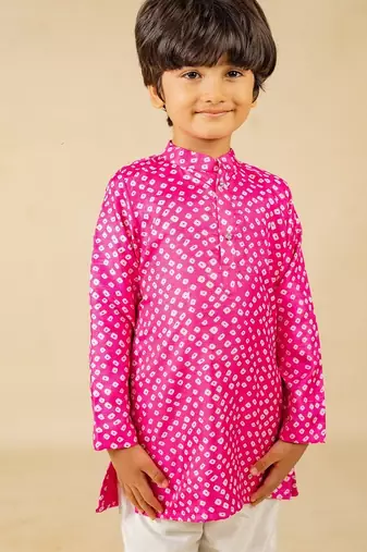 Boys pink digital printed kurta with white pant (set of 2)