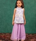 Girls moonga floral digital printed cotton ethnic sleeveless top with purple palazzo (set of 2)