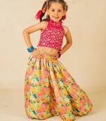 Girls pink sleeveless top and roman printed lehenga (set of 2)