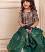 Girls banarasi brockade top and fandy crush embroidered lehenga (set of 2)