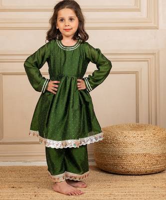Girls green anarkali top with palazzo (set of 2) 1
