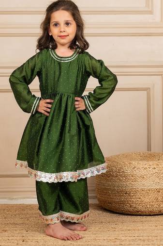 Girls green anarkali top with palazzo (set of 2)