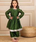 Girls green anarkali top with palazzo (set of 2)
