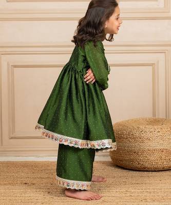 Girls green anarkali top with palazzo (set of 2) 2