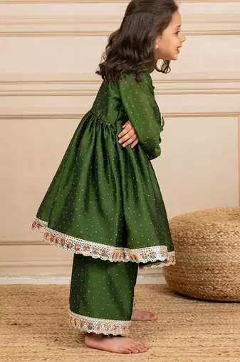 Girls green anarkali top with palazzo (set of 2)