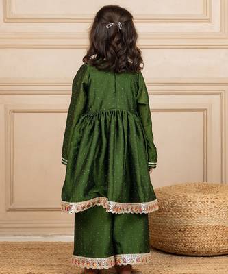 Girls green anarkali top with palazzo (set of 2) 3