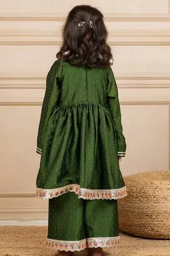 Girls green anarkali top with palazzo (set of 2)