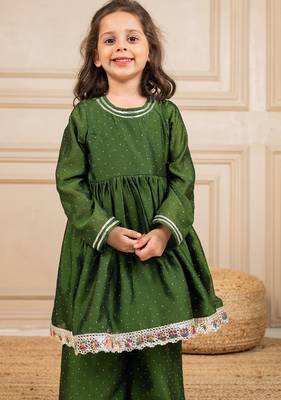 Girls green anarkali top with palazzo (set of 2) 4