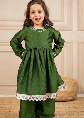 Girls green anarkali top with palazzo (set of 2) 5