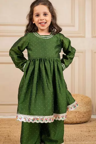 Girls green anarkali top with palazzo (set of 2)