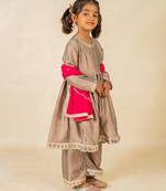 Girls gray anarkali top and palazzo with dupatta (set of 3)