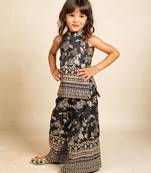 Girls dola silk embroidered black sleeveless top with palazzo (set of 2)