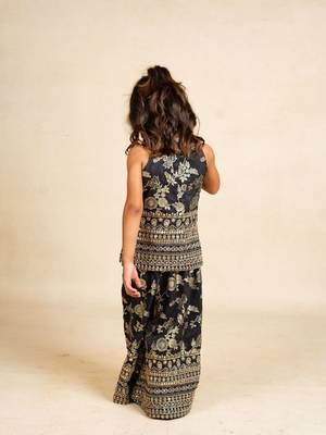 Girls dola silk embroidered black sleeveless top with palazzo (set of 2) 3
