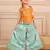 Girls orange brocade top and ocean blue zig zag embroidered palazzo (set of 2)