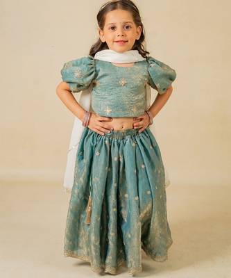 Girls fendy crush blue top and  lehenga with georgette dupatta (set of 3) 1