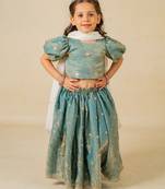 Girls fendy crush blue top and  lehenga with georgette dupatta (set of 3)