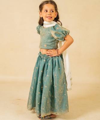 Girls fendy crush blue top and  lehenga with georgette dupatta (set of 3) 2
