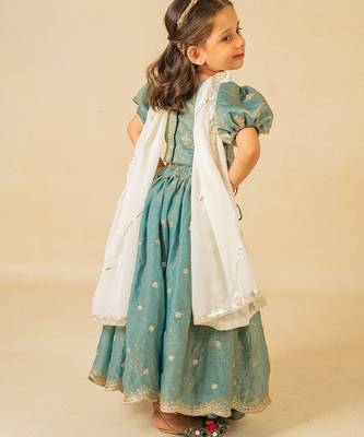 Girls fendy crush blue top and  lehenga with georgette dupatta (set of 3) 3