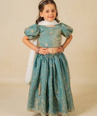Girls fendy crush blue top and  lehenga with georgette dupatta (set of 3) 4