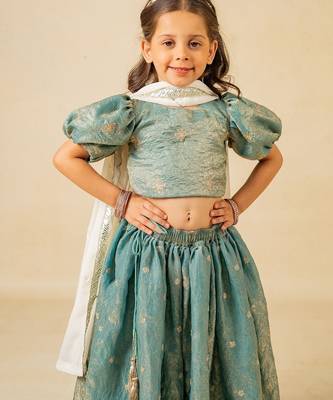 Girls fendy crush blue top and  lehenga with georgette dupatta (set of 3) 5
