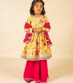 Girls yellow anarkali top and palazzo with dupatta (set of 3)
