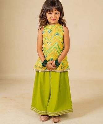 Girls yellow top and green palazzo (set of 2) 1