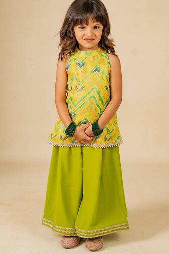 Girls yellow top and green palazzo (set of 2)