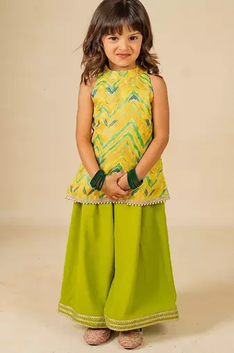 Girls yellow top and green palazzo (set of 2)