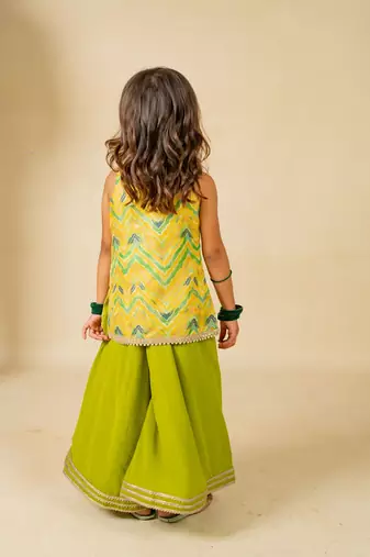Girls yellow top and green palazzo (set of 2)