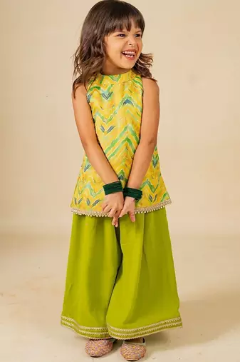 Girls yellow top and green palazzo (set of 2)