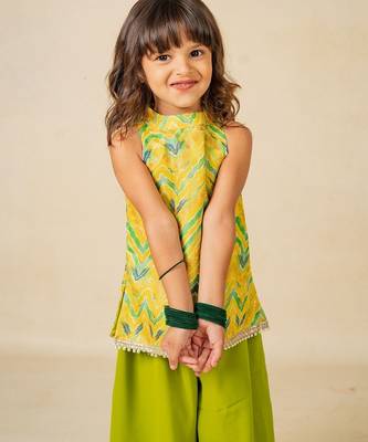 Girls yellow top and green palazzo (set of 2) 5