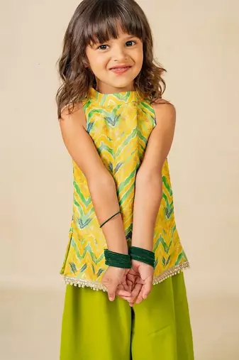 Girls yellow top and green palazzo (set of 2)